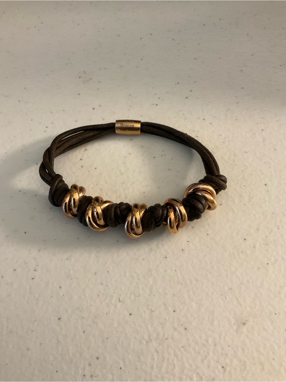 Milor Brown Cord Bracelet with Gold Rings